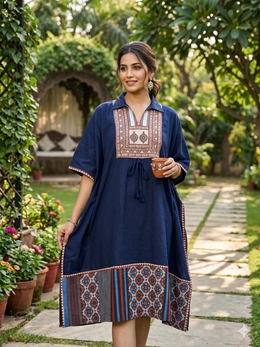 Navy Embroidered Boho Tunic Dress